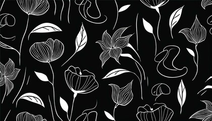 Wall Mural - seamless pattern with black and white tulips