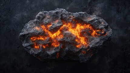 Wall Mural - Burning rock formation in a dark environment