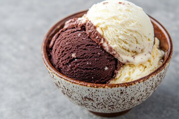 Poster - Delicious chocolate and vanilla ice cream in a bowl