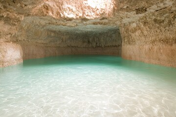 Poster - Serene underground cave pool with crystal clear turquoise water