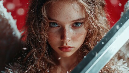 Sticker - Captivating portrait of a young woman in the snow