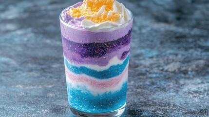 Poster - colorful layered dessert drink with whipped cream