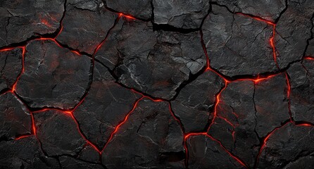 Wall Mural - Glowing molten lava cracks in dark volcanic rock