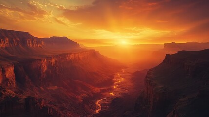 Canvas Print - Dramatic sunset over the winding gorge in majestic desert canyon landscape scenery Rugged rock formations vibrant colors and dramatic lighting create a breathtaking vista that inspires adventure