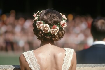 Elegant bride with floral crown hairstyle