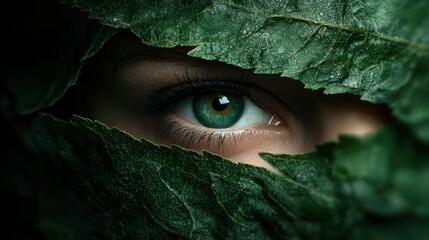 Poster - Mysterious green eye peeking through leaves