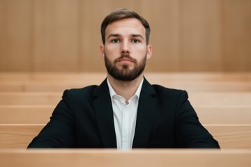 Poster - Serious businessman in suit sitting at desk