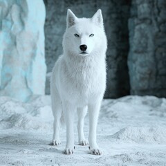  Majestic white wolf standing in snowy landscape