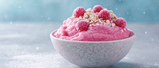 Poster - Delicious frozen raspberry dessert with crunchy topping