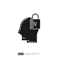 Poster - Locked Head Icon. Secure Data Privacy, Password Protection, Digital Security, Brain Safety, Encryption Concept