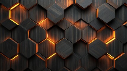 Wall Mural - Modern Hexagonal Wood Panel Wall with Backlight