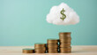 © artmozai - Stacks of coins with a cloud icon symbolize cloud financial planning, highlighting cost management and budgeting in cloud computing