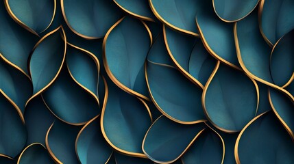 Wall Mural - Smooth Curved Waves with Golden Edges Pattern