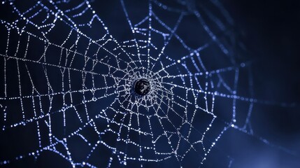 Dew Drops on Spider Web Closeup