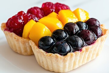 Canvas Print - Colorful fruit tart with raspberries, mango, and black olives