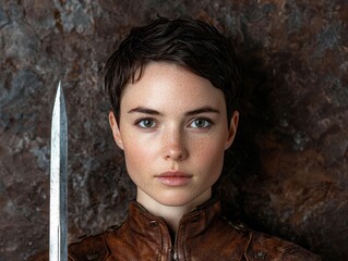 Canvas Print - Determined young woman with sword