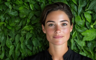 Wall Mural - Serene woman surrounded by lush greenery