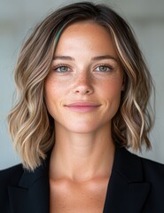 Sticker - Confident woman with natural makeup and wavy hair