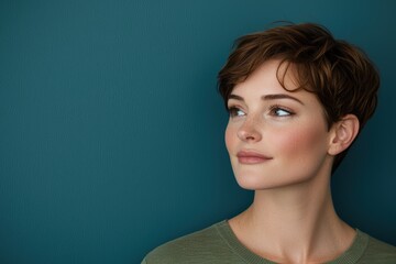 Wall Mural - Thoughtful woman with short brown hair