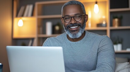 Wall Mural - Happy Senior Man Working on Laptop at Home