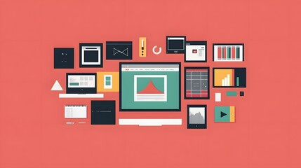 Poster - Grid-Based Layouts, A flat design website layout that uses a clean grid structure, ensuring proportional spacing and alignment of all elements, creating a well-organized and visually appealing interfa