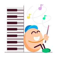 Sticker - Comic style sticker of piano teacher holding music baton 