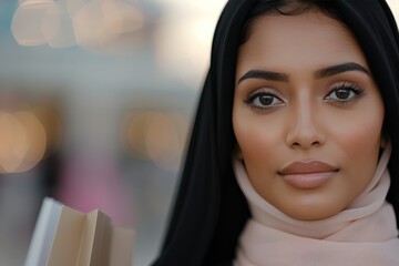 Stylish Arab Woman Shopping Outdoors with Bags