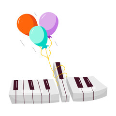 Poster - Comic style sticker of party piano with balloons 