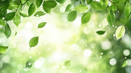 Canvas Print - Green Leaves Bokeh Background with Copy Space