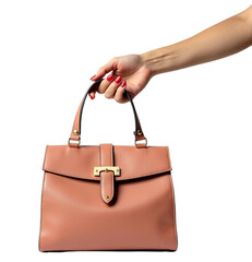 hand holding a small handbag on Isolated transparent background png. generated with AI