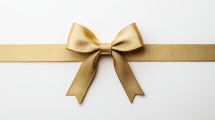 Poster - Elegant Golden Bow with Ribbon on White Background