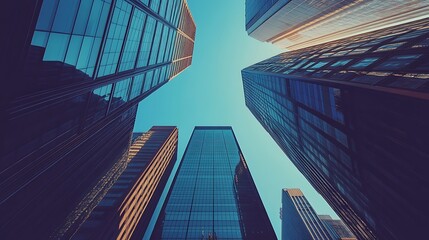 Canvas Print - Skyscrapers Reaching for the Blue Sky