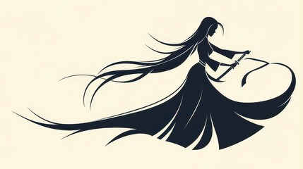 A striking silhouette of a girl in a stunning fighting pose, elegantly wielding a katana, capturing dynamic motion.