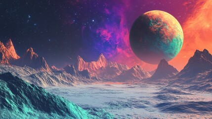 Canvas Print - Alien Planet Landscape with Large Orange Planet