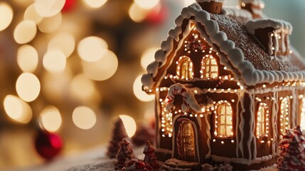 Closeup shot of a beautiful a ginger bread house for Christmas