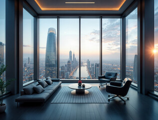 Poster - Futuristic office interior . Generative AI