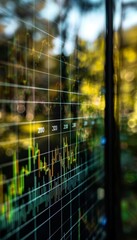 Poster - Financial Data, Charts, and Graphs Displayed on a Screen with a Blurred Nature Background
