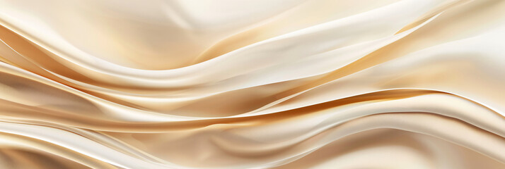 Poster - A smooth, flowing fabric of beige silk, showcasing elegant folds and textures, evoking a sense of luxury and softness in the material for graphic resources.