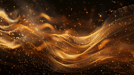 Poster - An elegant composition of flowing golden particles against a dark background, creating a sense of movement and luxury for graphic resources.