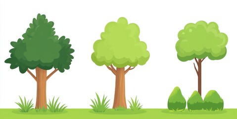 Sticker - A bright white scene with rich green trees, ideal for crafting dynamic cartoon visuals in a contemporary style.