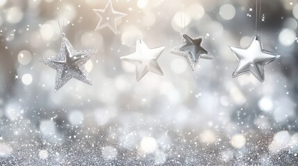 Wall Mural - an abstract blurred white and silver color background with star glittering light to showcase, promot
