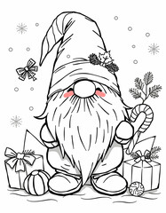 Wall Mural - santa claus with gifts coloring book page