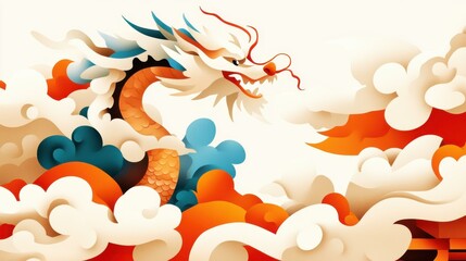 Sticker - A playful dragon floats through dreamy clouds, adorned with textures and a cartoon vibe, offering a sense of calm and whimsy.