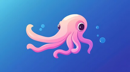 Poster - A sleek flat illustration of a squid, designed with clean lines and textures for a modern minimalist aesthetic.