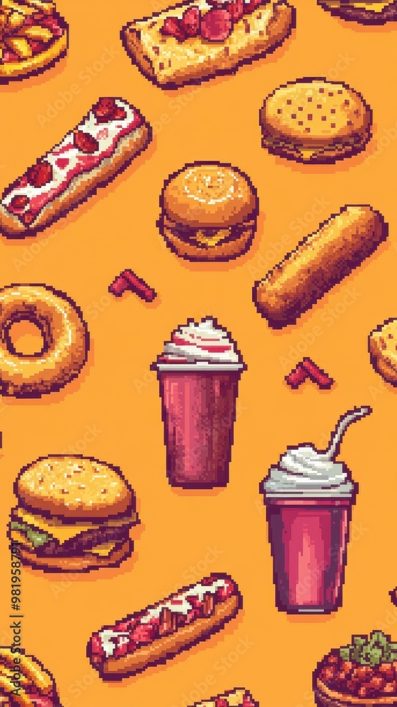 Pixel Art Fast Food Vector Set with Burger,pizza,Soda,Ice Cream,Hot Dog ...