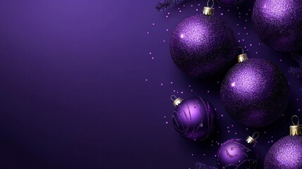 Wall Mural - Christmas decorations with purple christmas balls and place for text.