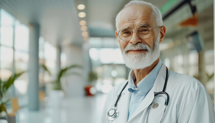 Wall Mural - A smiling older man in a white lab coat