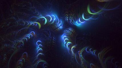 Poster - 3D rendering abstract blue fractal light background. Its not AI Generatd illustration.