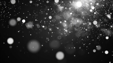 Wall Mural - Blurry magic glitter explosion texture with bokeh white light overlay over black transparent background. Christmas round stardust festive backdrop with star glow. transparent background