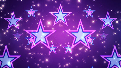 Popular star shapes neon sparkles with glow dust particles luxury in pink dark background.	